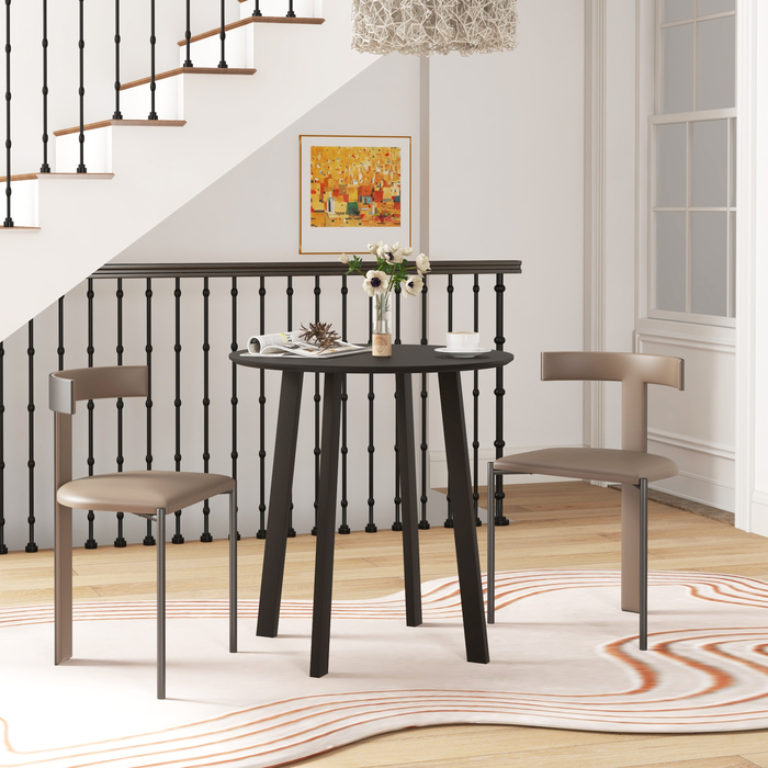 Стіл для двох осіб, біла стільниця, металеві ніжки з заглушками, діаметр 72 см, висота 75 см, чорний