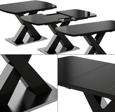 Розсувний обідній стіл Vicco Chinto, чорний, 120-160 x 76 x 80 см