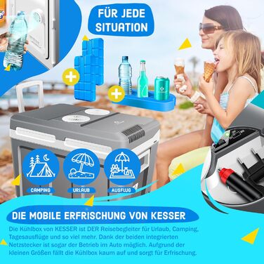 Термохолодильник KESSER® 40L з колесами | 12/230V | Для авто, човна, кемпінгу | Холодильник та підігрівач | ECO/MAX режим | з акумуляторами холоду та тримачами для напоїв