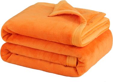 Покривало Флісова ковдра з краєм Ковдра з мікрофібри М'яка тепла легка ковдра 330GSM для ліжка, дивана тощо (130x150 см, помаранчевий)