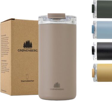 Термокружка Groenenberg 473 мл | Зберігає тепло до 4 годин | Без витоку | З переробленої нержавіючої сталі (Earth)