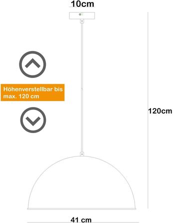 Підвісний світильник Globo Вінтажна їдальня зі світлодіодною лампою - 41 см Підвісний світильник Промисловий - Rust Optic - Промисловий підвісний світильник - Кухонна лампа - Підвісний світильник - Регульований по висоті max 120 см - Socket E27-7 Вт