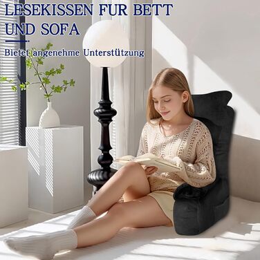 Підкуштунок для ліжка та дивана, подушка для спини, зручний підкуштунок з підлокітником для дорослих, 67*30 см (Чорний)