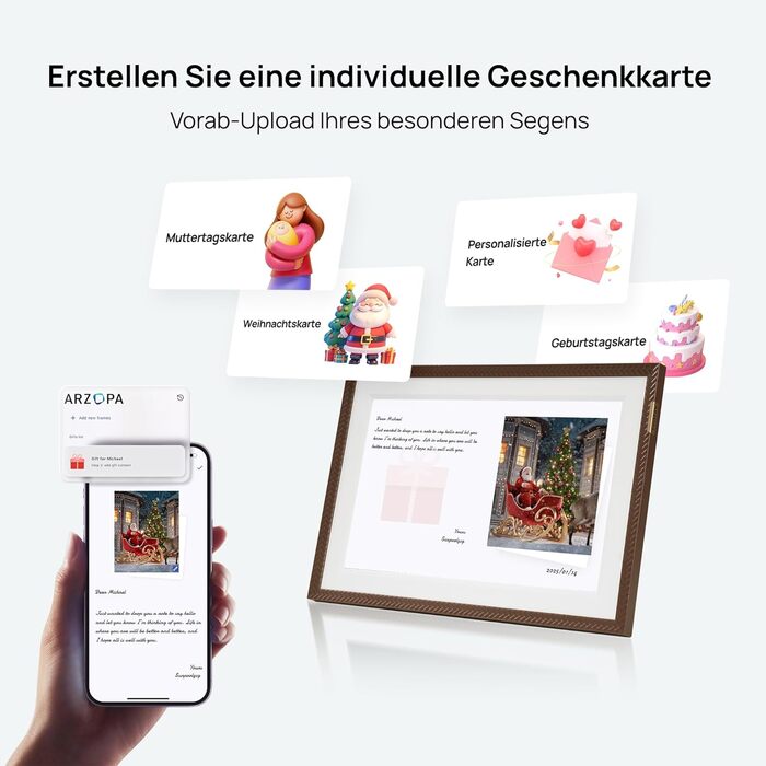 Цифровий фоторамка ARZOPA 15.6 дюймів: безлімітний хмарний зберігання, віддалена передача, FHD сенсорний екран. Чудовий подарунок!