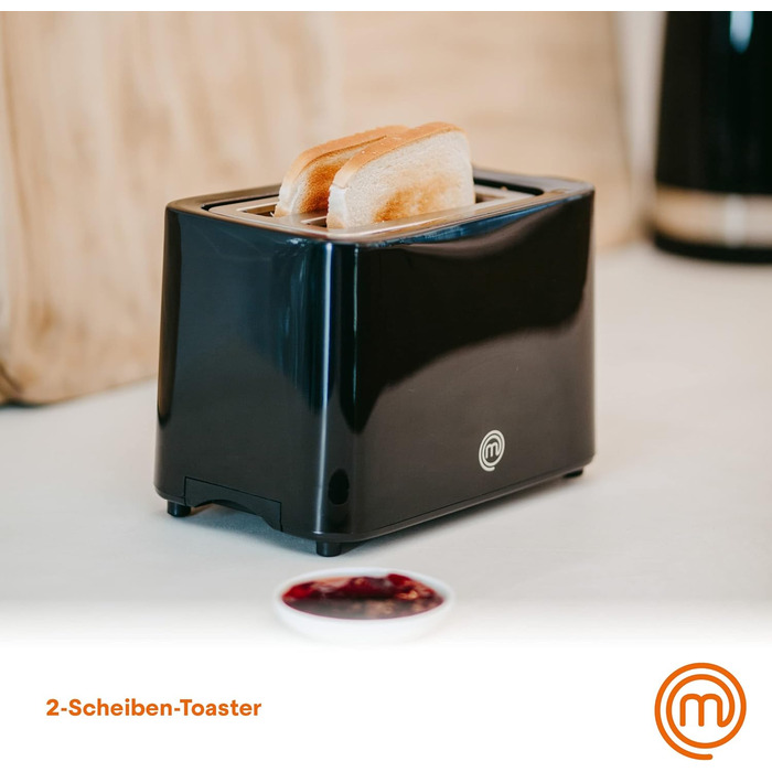 Тостер MasterChef 2 скибочки, чорний, тостер із 7 рівнями підсмажування, маленька тостова машина, гриль, 700 Вт