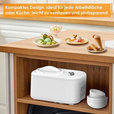 Морожениця Homtone з компресором, самохолодна, 0.8 л, 100 Вт, для домашнього використання, для морозива, м'якого морозива та фрозен-йогурту, з алюмінієвою чашею і рецептурником