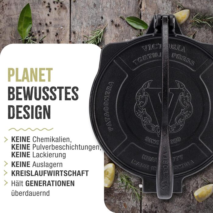 Пресс для тортилій Victoria: для мексиканських тортилій, колумбійських патаконів, роті, тако, арепас, кесадільї, емпанадас, патаконів (HD-чавун, 20 см)