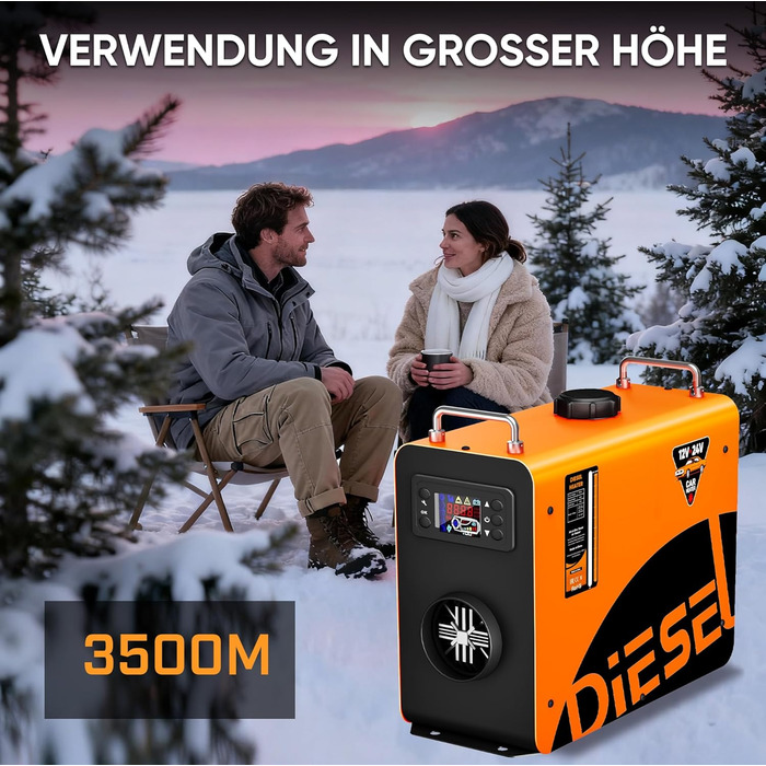 Дизельний опалювач LDHTHOPI 8 кВт, 12/24V з таймером, LCD-дисплеєм та пультом керування. Швидкий нагрів, 4.5L. Економія енергії для гаража, кемпінгу, автодому (Помаранчевий)