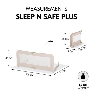 Бортик для ліжка Hauck Sleep N Safe Plus XL для дітей (18 міс - 5 років), 150x50x44 см, сірий (Melange Grey), складаний, портативний