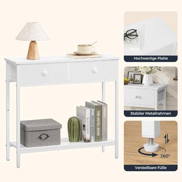 HOOBRO Консольний столик, вузький бічний столик з 2 висувними ящиками з тканини, 75 см, столик для передпокою, журнальний столик для дивану в індустріальному стилі, для передпокою, вітальні, коридору, білий EWW71XG01