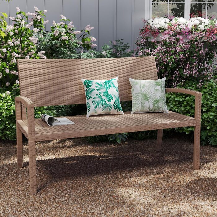 Садова лавка з поліротангу UDPATIO для тераси, балкону та саду, бежева (123x63x86 см, витримує до 320 кг)