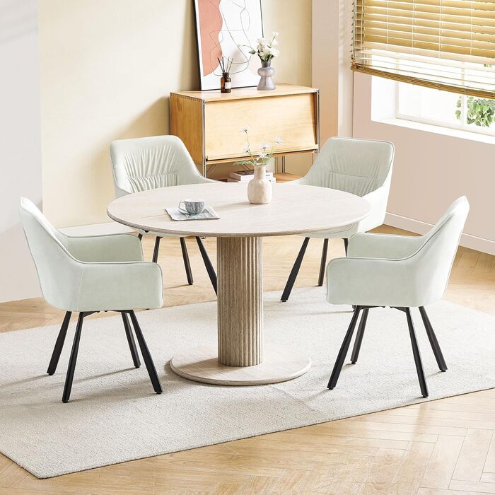 Набір обідніх крісел 6 шт., поворотні, з підлокітниками, 360°, м'які, оксамитові, для вітальні, кухні, робочого кабінету, спальні (бежевий)