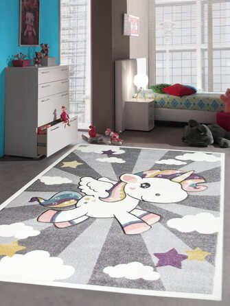 Дитячий килимок ігровий килимок дитячий килимок з веселкою єдинорога сірого кремового кольору розмір 120 см круглий