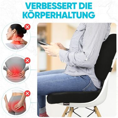 Подушка для сидіння та підтримки попереку FORTEM - м'яка, з Memory Foam, для офісного крісла, авто, геймінгу, чорна, велюр