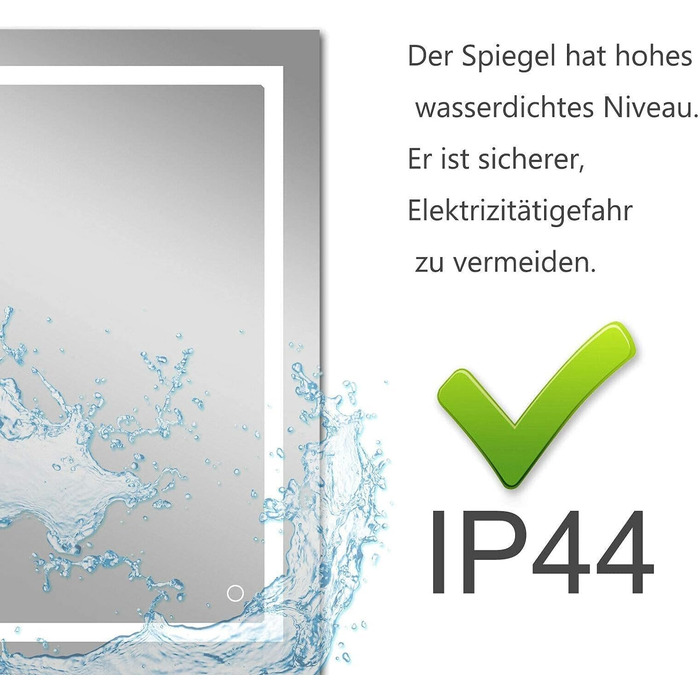 Великий дзеркало для ванної кімнати Badspiegel 120x70 см з підсвічуванням LED, сенсорне керування, антизапар, регулювання яскравості, для ванної кімнати та вітальні, білий колір, тип A: біле світло (50x70 см, 3 кольори світла / з розеткою)