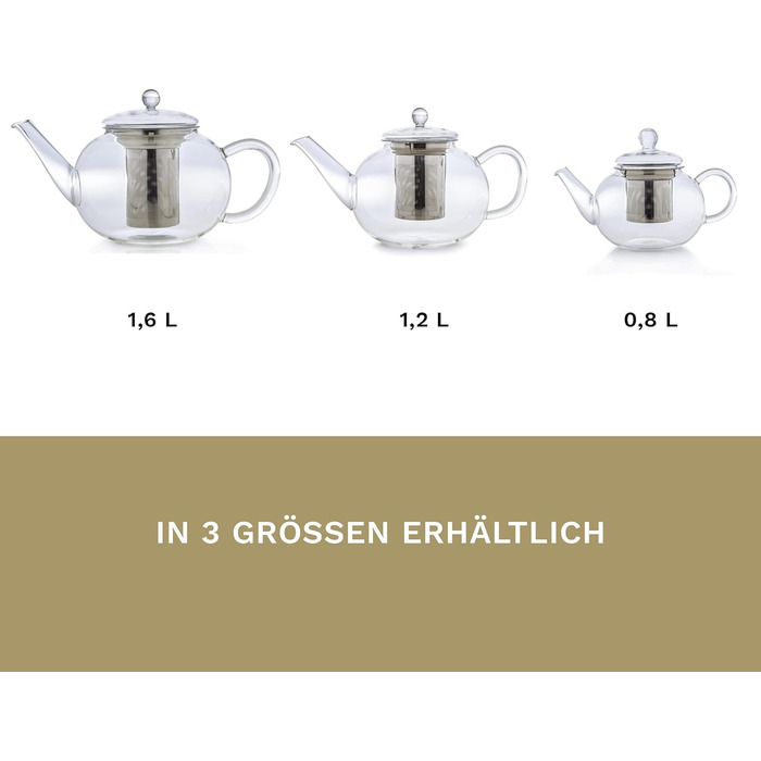 Скляний чайник із 3 частин із вбудованим ситечком об'ємом 1,6 л.
