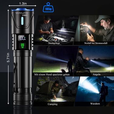 Набір тактичних LED ліхтарів (2 шт.) 1 000 000 Люмен, потужний зарядний ліхтар з зумом, 3 режими освітлення, водонепроникний IPX7 для кемпінгу та туризму, чорний з кольоровими акцентами