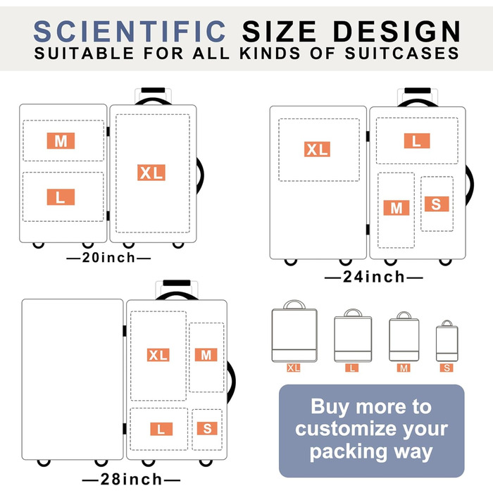 Набір компресійних органайзерів для подорожей Packing Cubes для валізи та рюкзака, 4 шт, темно-синій