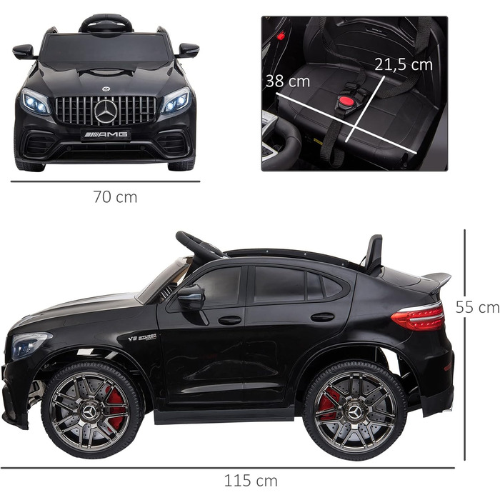 Дитячий електромобіль Mercedes-Benz AMG GLC63S Coupe 12V з пультом, ременем безпеки, 2x35Вт моторами, ліцензія, чорний