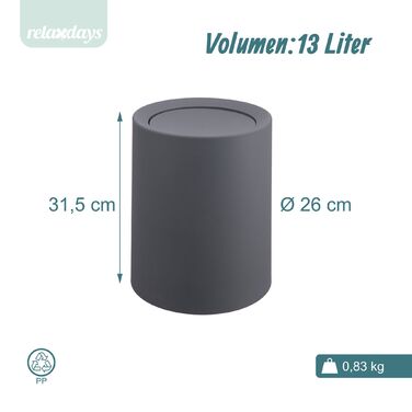 Відро для сміття Relaxdays з кришкою-качалкою, 13 літрів