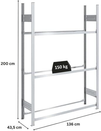 Стелаж для шин PROREGAL PROEGAL – німецька якість, 200x100x43 см, 3 яруси, 150 кг навантаження на ярус, до 5 шин на ярус
