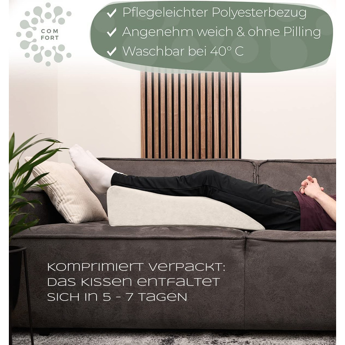 Подушка для ніг та підтримки ніг - для підйому ніг, фіксації колін, фіксації ніг, клиновидна подушка, підтримуюча подушка - ідеально як подушка для лімфи та венозна подушка, білий, плоска