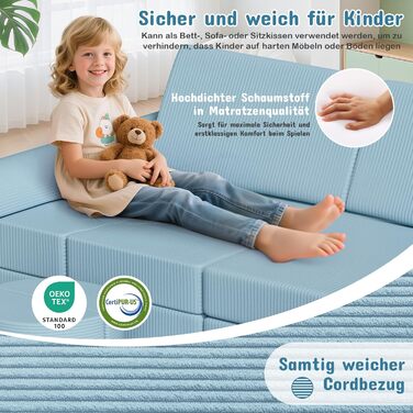 Дитяче ігрове диван-конструктор MAMIZO Cord, 15 елементів, блакитний. Модульний диван для гри та відпочинку, сертифікат Oeko-Tex