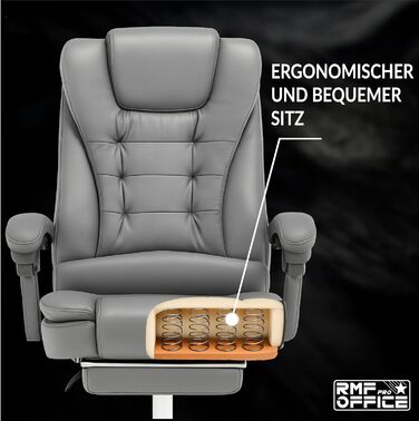 Ергономічне крісло для офісу RMF, регульоване, з підніжкою – зручне та розслаблююче крісло для робочого столу, обертається, регулювання висоти, сіре