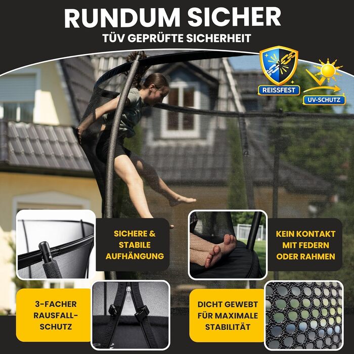 Батут Zero Gravity Ultima 4 Ø366 см: Комплект з драбиною, чорний, TÜV GS, швидке складання для вулиці