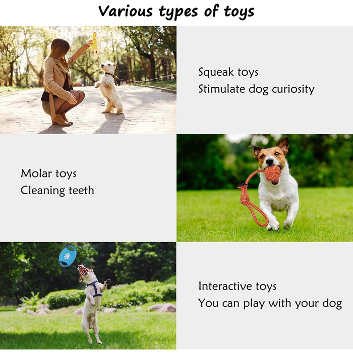Іграшки для собак VACNITE з 12 предметів, іграшки для жування мотузок, міцні зуби для цуценят, чистячі засоби для собак малого та середнього розміру, інтерактивні іграшки з бавовни зі скрипучим елементом