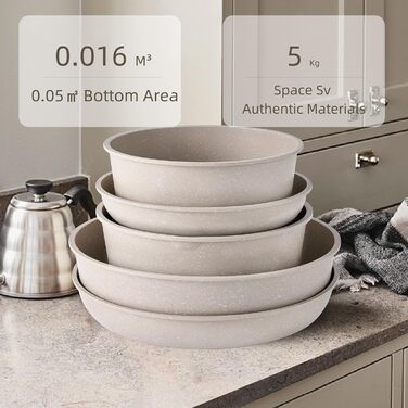 Набір посуду RIOVARM з індукційним дном, антипригарне покриття з граніту, знімні ручки, силіконові кришки, без PFOA. Каструлі та сковорідки