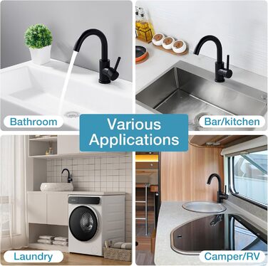 Змішувач для ванної кімнати/кухні 360° з нержавіючої сталі, одноlever, висота виливу 150 мм, чорний матовий, з щіткою Нікель