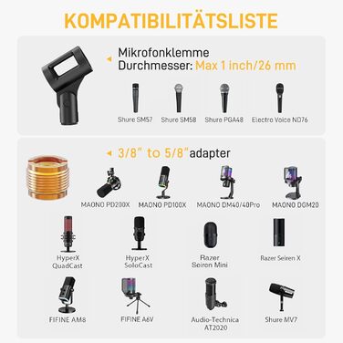 Мікрофон Maono з кріпленням-стійкою для подкастів, геймінгу, стрімінгу та запису - BA20, чорний