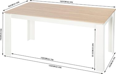 Обідній стіл з 6 стільцями - комплект для їдальні, вітальні, кухні або офісу (160 см, дуб-білий, стільці білі)