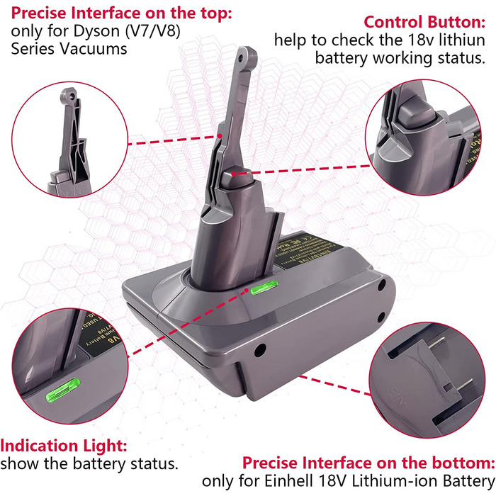 Адаптер батареї EID для Dyson V7&V8, літієва батарея Einhell 18 В на перетворювач пилососа Dyson V7/V8
