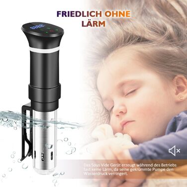 Су-від кухонний прилад з нержавіючої сталі, су-від стик, повільна варка з LED дисплеєм, 1000W, точне регулювання температури та таймер, з кулінарною книгою, сірий