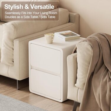 Нічний столик AQIMUELE, білий, з 2 шухлядами, ширина 30 см, без встановлення, з екошкірою