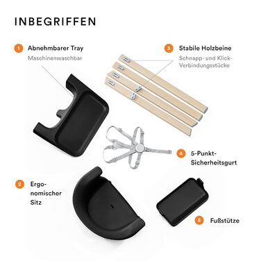 Дитячий стільчик Stokke Clikk, Чорний Midnight – Комплект з підносом та ременем безпеки, ергономічний, регульований, для дітей 6-36 місяців (до 15 кг)
