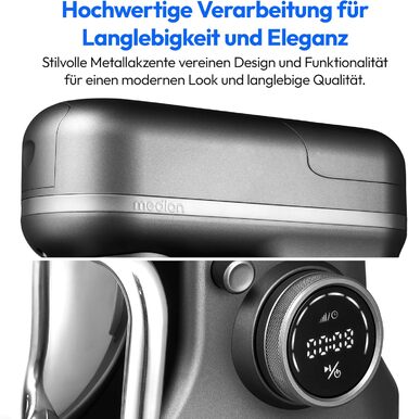 Кухонна машина MEDION Titan: Міксер, м'ясоподрібнювач, 3-в-1, 5 л чаша з нержавіючої сталі, 1200 Вт, натерти, нарізати, цифровий дисплей, 18430