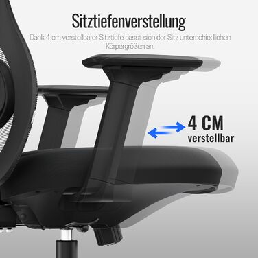 Yaasa Chair Plus: Ергономічне офісне крісло з підголівником, 2D-підтримкою попереку та 4D-підлокітниками. Переможець тесту! Чорний, до 150 кг.