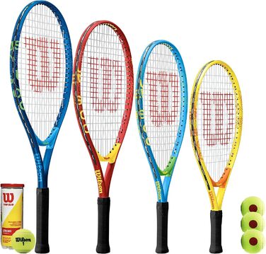 Юніорська ракетка Wilson US Open 3 тенісні м'ячі (всі юніорські розміри) (63,5 см синій/жовтий (вік 9))