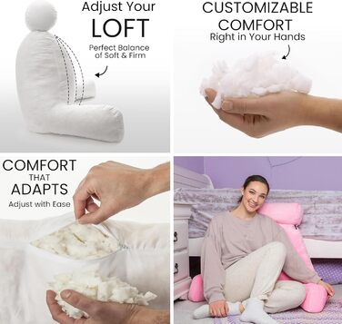 Подушка для чоловіка з підлокітниками - темно-сіра, для читання та відпочинку в ліжку, висока спинка, преміум піна пам'яті, знімний валик для шиї, оригінальна версія (світло-фіолетовий)