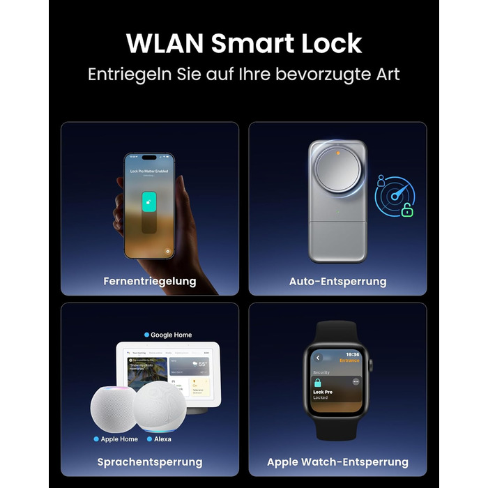 SwitchBot Smart Lock Pro Matter Silver: Розумний замок з акумулятором, підтримка Matter, WiFi, Apple Home, Alexa, Google Home, IFTTT