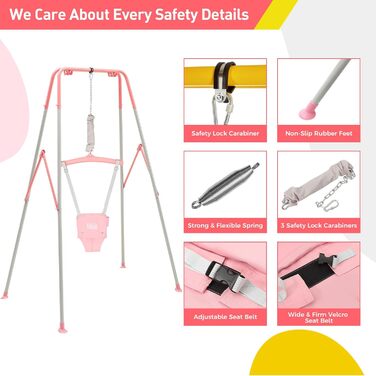 FUNLIO Набір гойдалок 2-в-1 та дверний хопер для малюків, гойдалка для дітей з 4 мішками з піском, складаний металевий стійкий каркас для використання в приміщенні та на вулиці, легко збирається та зберігається - (Рожевий)