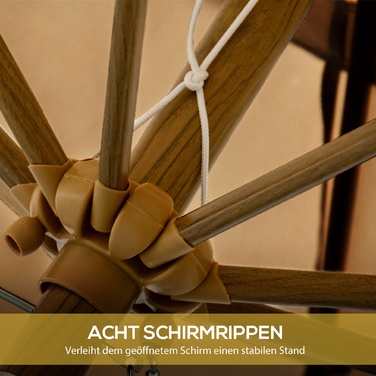 Сонячний парасоль з бахромою, регульований нахил, з ручним механізмом, сталь + поліестер, хакі, Ø264 x 240 см