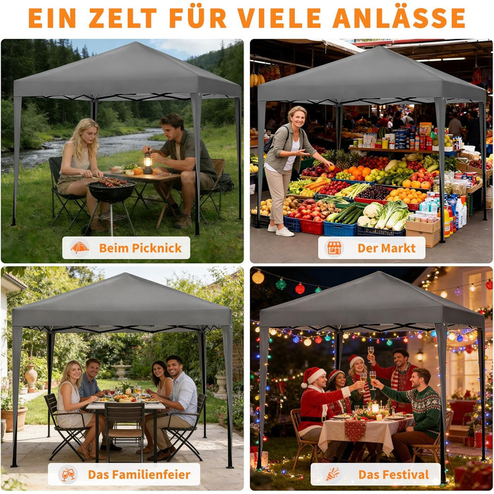 Павільйон 3x3 з 4 стінками, розкладний, стабільний, з сумкою для перенесення, зимостійкий, захист від сонця UV 50+, регульована висота, для вечірок, саду, відпочинку на природі, сірий