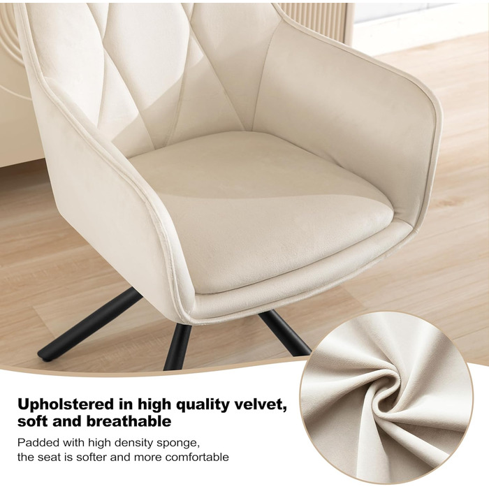 Крісла для їдальні Lestarain - обертаються, з підлокітниками, для кухні, вітальні, спальні, бежеві, комплект з 1 шт.