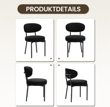 Обідні стільці COLAMY з м'яким сидінням 10 см – Сучасні стільці з плюшевої тканини Teddy, міцний металевий каркас, для кухні та вітальні, білий (чорний, набір 2 шт.)