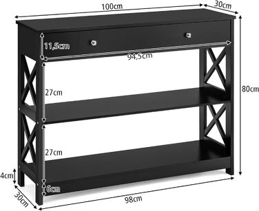 Консольний стіл COSTWAY Приставний столик промислового дизайну з полицею 100x33x80см