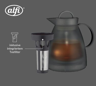 Термос Alfi DAN 1.0 л, пудрово-рожевий, з термоізоляційного пластику з вставкою з термостійкого скла, з кришкою-поворотом, дизайнерська модель, ідеально підходить для кави та чаю, BPA-free (з фільтром для чаю, Smoke)